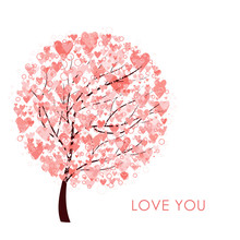 Tree With Pink Heart On White Background