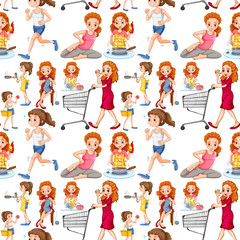 Wall Mural - Seamless housewife doing activities