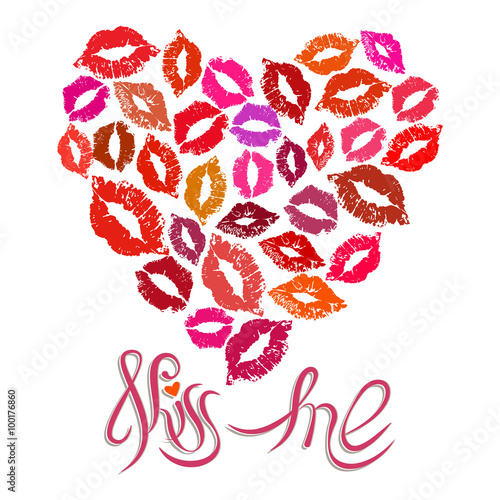 Naklejka dekoracyjna Lipstick kiss heart background and quote Kiss me
