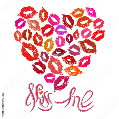 Fototapeta do kuchni Lipstick kiss heart background and quote Kiss me