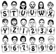 Cute alphabet with hand drawn faces