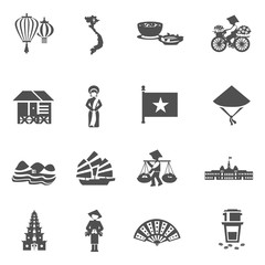 Poster -  Vietnamese Black White Icons Set 