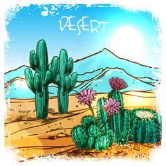 Wall Mural - Cactus In Desert Sketch