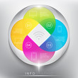 Abstract info graphic with circle elements. Colorful and glossy on the white panel. Wireless technology. 4 parts concept. Vector illustration. Eps 10.