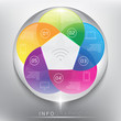 Abstract info graphic with circle elements. Colorful and glossy on the white panel. Wireless technology. 5 parts concept. Vector illustration. Eps 10.