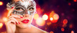 Sensual Woman With Carnival Mask - Red Golden Background
