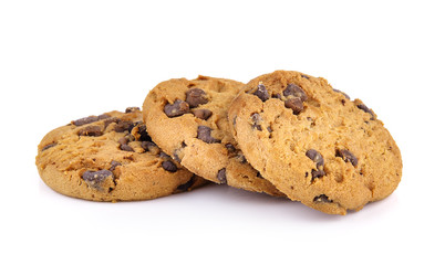 Chocolate chip cookie on white background