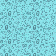 Wall Mural - Blue germs and bacteria in a repeat pattern