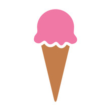 Ice Cream Cone With One Strawberry Scoop Flat Color Icon For Food Apps And Websites