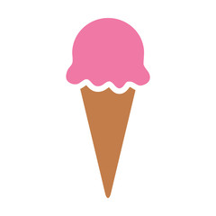 Wall Mural - Ice cream cone with one strawberry scoop flat color icon for food apps and websites