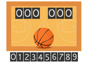 Wall Mural - Basketball court. Basketball ball. Scoreboard.