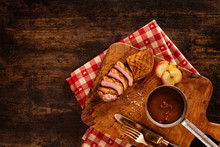 Honey Roasted Duck Breast In High Angle View With Copyspace