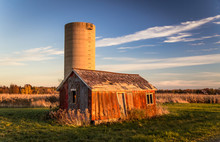 Abandoned Shack And Silo. Abandoned Shack And Silo In America's Midwest.