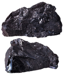 two pieces of black anthracite (coal) mineral