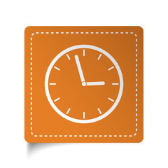 White flat Clock icon on orange sticker