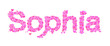 Sophia female name set with hearts type design
