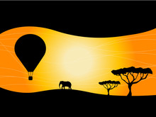 Silhouettes Of Balloon, Elephant And Trees