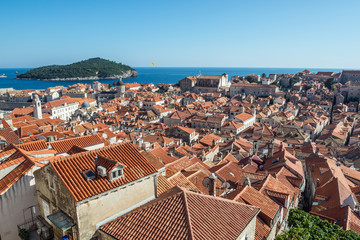 Canvas Print - Aerial view from Walls of Dubrovnik with Lokrum island on background, Croatia