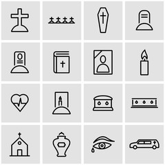 Wall Mural - Vector line funeral icon set. Funeral Icon Object, Funeral Icon Picture, Funeral Icon Image - stock vector