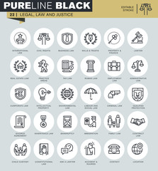 Wall Mural - thin line icons set of legal, law and justice. icons for website and mobile website and apps with ed