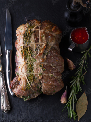 Fotografie, Obraz Beef roulade with smoked bacon and rosemary