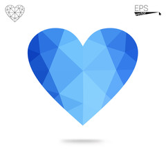 Wall Mural - Blue heart isolated on white background.