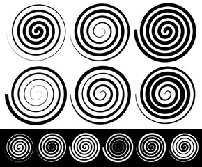 Fototapete - Abstract swirl, twirl, spiral element, rotating shape. Black and