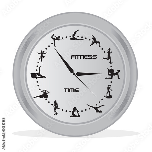 Obraz w ramie time for fitness concept, clock, icons, vector illustration