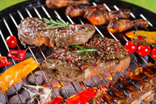 Barbecue Grill With Various Kinds Of Meat.