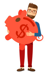 Poster - Man carrying piggy bank.