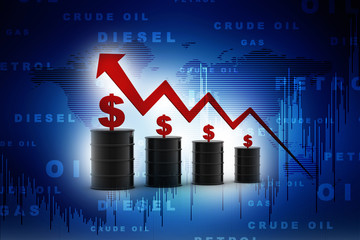 Wall Mural - 3d illustration Oil price, Oil Industry concept with Barrel and Dollar.