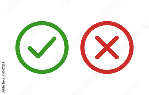 Fotografie, Obraz checkmark and x or confirm and deny line art color icon for apps and websites
