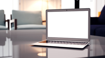 Concept of generic design laptop at the table.  3d render