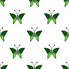 Wall Mural - Seamless vector pattern with insects, symmetrical background with green butterflies. Decorative repeating ornament