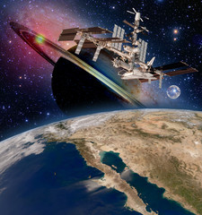 Wall Mural - earth satellite astronomy international space station iss saturn planet moon. elements of this image