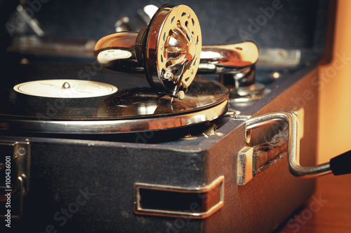 Old Record Player Gramophone Needle On Record Closeup Vintage Toning Stock Photo Adobe Stock