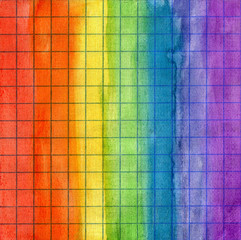 Rainbow watercolor background on math paper