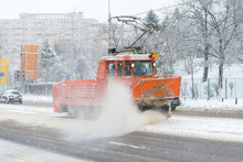 A Tram Snowplow Clearing Snow From Tracks