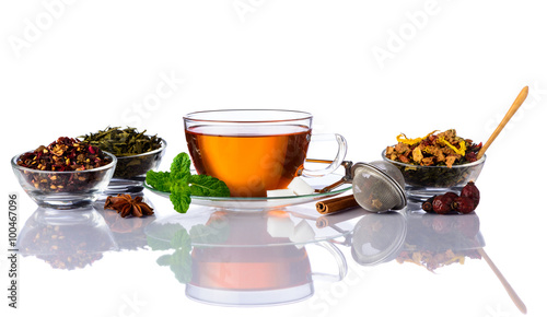 Naklejka - mata magnetyczna na lodówkę Tea with Ingredients Isolated