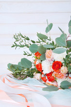 Beautiful Bridal Bouquet Made Of White And Orange Flowers