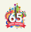 Happy birthday 65 year greeting card poster color