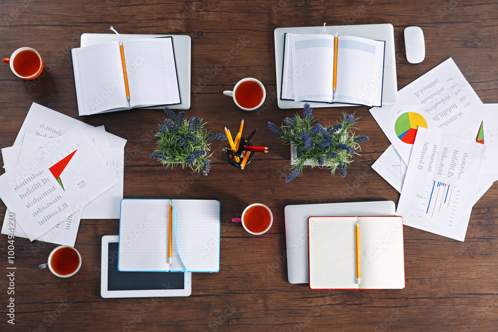 Office table for meetings, top view