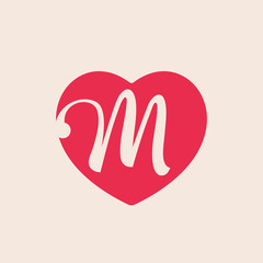 M letter inside heart for st. Valentine's day design.