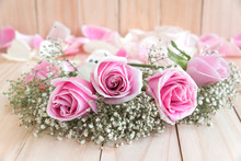 Pink Roses And Petal For Love