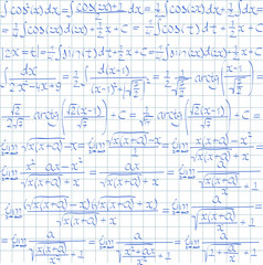 Hand drawn mathematical vector seamless pattern with trigonometrical formulas and integrals.