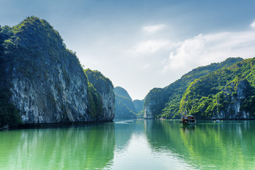 View of lagoon in the Ha Long Bay, the South China Sea, Vietnam