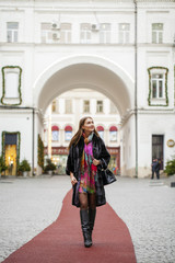 Wall Mural - Young beautiful woman in stylish mink coat