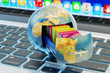 Global data storage, cloud computing service and network technology concept, Earth globe with drawer and folders inside it on computer laptop keyboard