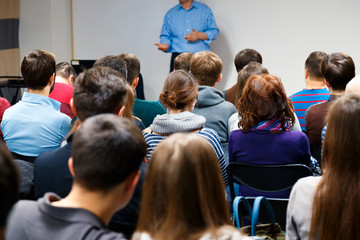 education process at professor`s lecture in audience