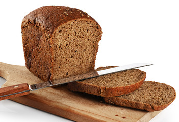 Brown bread on a white background.